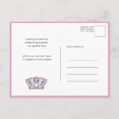 双子の象ピンクのバルーンかわいい赤ちゃんシャワー インビテーションポストカード (裏面)