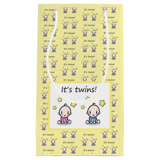 双子の贈り物ラップ、赤ちゃんシャワーの装飾。 スモールペーパーバッグ (正面)