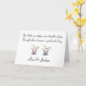 双子の赤ちゃんおめでとうカード、女の子と男の子の双子、 カード (黄色い花)