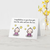 双子の赤ちゃんおめでとうカード、女の子の双子 カード (黄色い花)