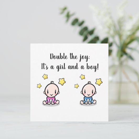 双子の赤ちゃんおめでとうカード、新しく双子が誕生しました カード (スタンド正面)