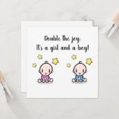 双子の赤ちゃんおめでとうカード、新しく双子が誕生しました カード (正面/裏面インサイチュ)