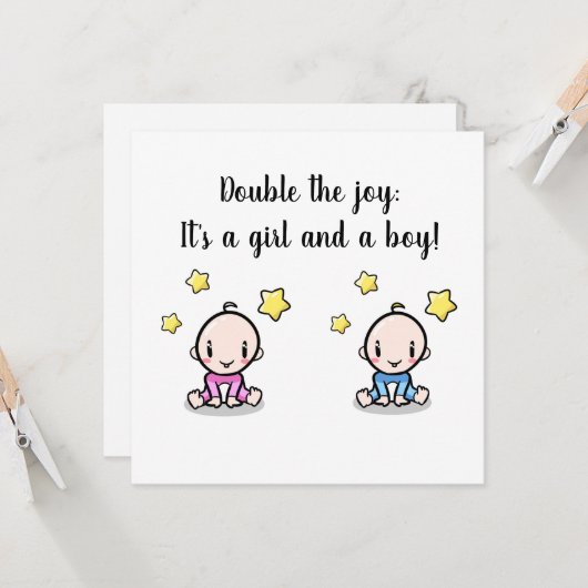 双子の赤ちゃんおめでとうカード、新しく双子が誕生しました カード (正面/裏面インサイチュ)