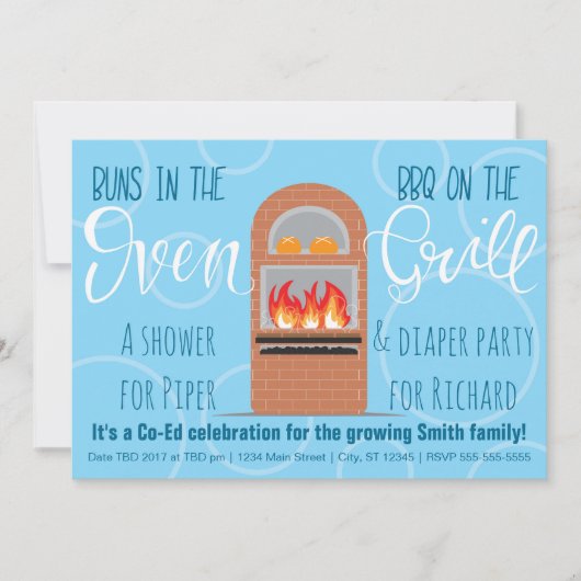 双子の赤ちゃんがもうすぐ！BBQパーティー 招待状 (正面)