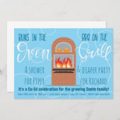 双子の赤ちゃんがもうすぐ！BBQパーティー 招待状 (正面/裏面)