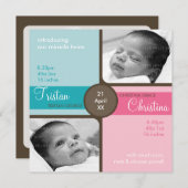 双子の赤ちゃんに感謝 :: 1SQを大切に 招待状 (正面/裏面)