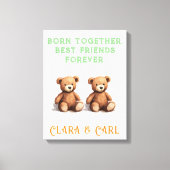 双子の赤ちゃんのためのぬいぐるみクマの双子部屋、ヴィンテージのテディベア、 キャンバスプリント (正面)