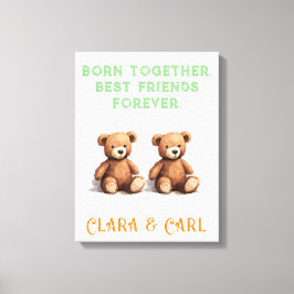 双子の赤ちゃんのためのぬいぐるみクマの双子部屋、ヴィンテージのテディベア、 キャンバスプリント