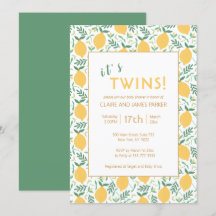 双子の赤ちゃんのキュートな黄色のレモンと葉の模様のベビーシャワー