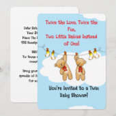 双子の赤ちゃんのシャワーくまの招待状 招待状 (正面/裏面)