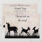 双子の赤ちゃんのシャワー招待状 - 牧場の双子鹿のシルエット 招待状 (正面/裏面)