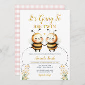 双子の赤ちゃんのシャワー サンフラワーが Bee に登場 招待状 (正面/裏面)