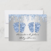 双子の赤ちゃんのシャワー 足 グリッター ドリップ 男の子 招待状 (裏面)