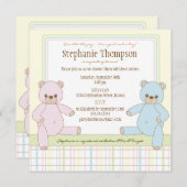 双子の赤ちゃんのベビーシャワー招待状（男の子と女の子） 招待状 (正面/裏面)