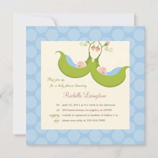 双子の赤ちゃんの歓迎会　～えんどう豆の双子ちゃん～ 招待状 (正面)