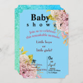 双子の赤ちゃんの青いお知らせ 招待状 (正面/裏面)