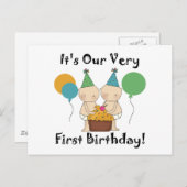 双子の赤ちゃんの1歳の誕生日Tシャツとギフト ポストカード (正面/裏面)