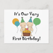 双子の赤ちゃんの1歳の誕生日Tシャツとギフト ポストカード (正面)