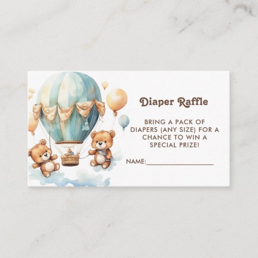 双子の赤ちゃんシャワーかわいいクマおむつラッフルチケット エンクロージャーカード (正面)