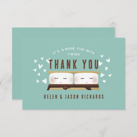 双子の赤ちゃんシャワーとS'moreおもしろい サンキューカード (正面/裏面)
