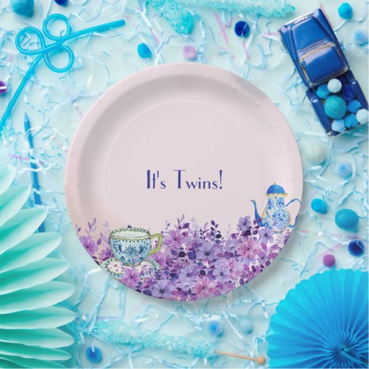 双子の赤ちゃんシャワーのお茶 ペーパープレート (パーティー)