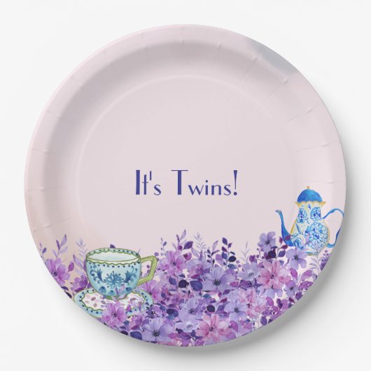 双子の赤ちゃんシャワーのお茶 ペーパープレート (正面)