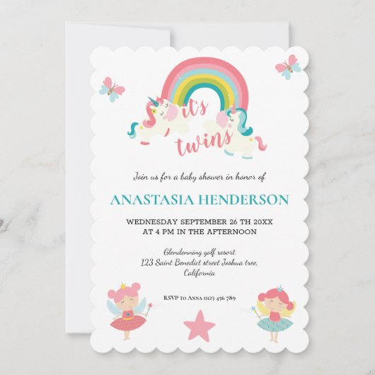 双子の赤ちゃんシャワーの招待状だ。 (正面)