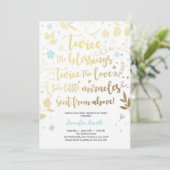 双子の赤ちゃんシャワーの招待状 ゴールド ブルー 男の子のシャワー 招待状 (スタンド正面)