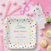 双子の赤ちゃんシャワーカラフルドットのパターン ペーパープレート (パーティー)