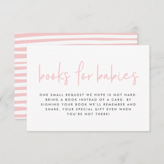 双子の赤ちゃんシャワーガーリーピンクの本のモダンベビー エンクロージャーカード (正面/裏面)