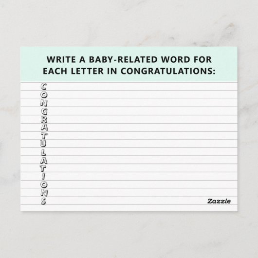 双子の赤ちゃんシャワーゲーム ポストカード (裏面)