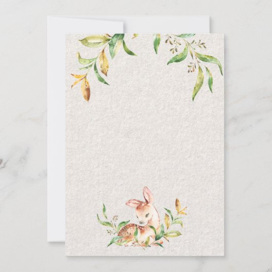 双子の赤ちゃんシャワーディアーが葉の多いリース 招待状 (裏面)