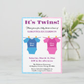 双子の赤ちゃんシャワーパーティーガールボーイ。 招待状 (スタンド正面)