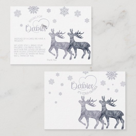 双子の赤ちゃんシャワーブックリクエスト外は寒い エンクロージャーカード (正面/裏面)