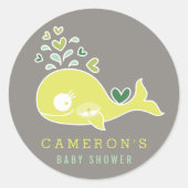 双子の赤ちゃんシャワー付き緑の妊娠中のママのクジラ ラウンドシール (正面)