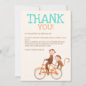 双子の赤ちゃんシャワー可愛いモンキーダブルトラブル サンキューカード (正面)