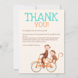 双子の赤ちゃんシャワー可愛いモンキーダブルトラブル サンキューカード