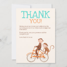 双子の赤ちゃんシャワー可愛いモンキーダブルトラブル サンキューカード