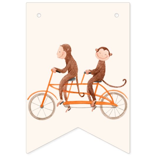 双子の赤ちゃんシャワー可愛いモンキーダブルトラブル バンティングフラッグ (第1の旗)