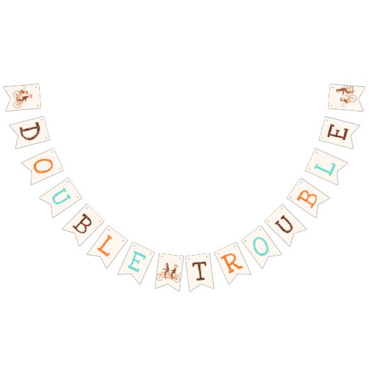 双子の赤ちゃんシャワー可愛いモンキーダブルトラブル バンティングフラッグ (全)