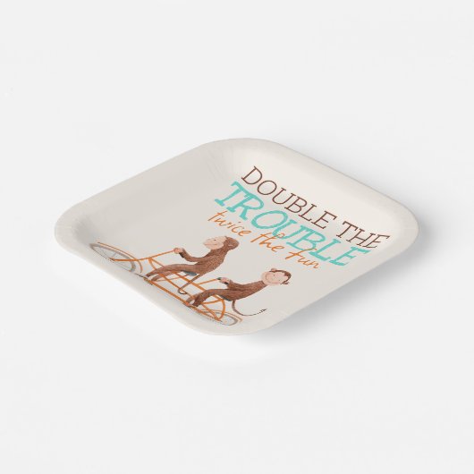 双子の赤ちゃんシャワー可愛いモンキーダブルトラブル ペーパープレート (傾斜あり)