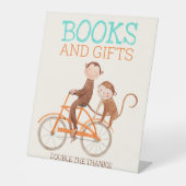 双子の赤ちゃんシャワー可愛いモンキーダブルトラブル 台座サイン (正面)