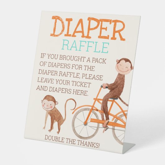 双子の赤ちゃんシャワー可愛いモンキーダブルトラブル 台座サイン (正面)