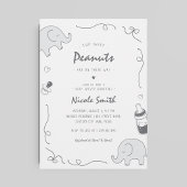 双子の赤ちゃんシャワー手描きゾウおしゃれ 招待状