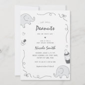 双子の赤ちゃんシャワー手描きゾウおしゃれ 招待状 (正面)