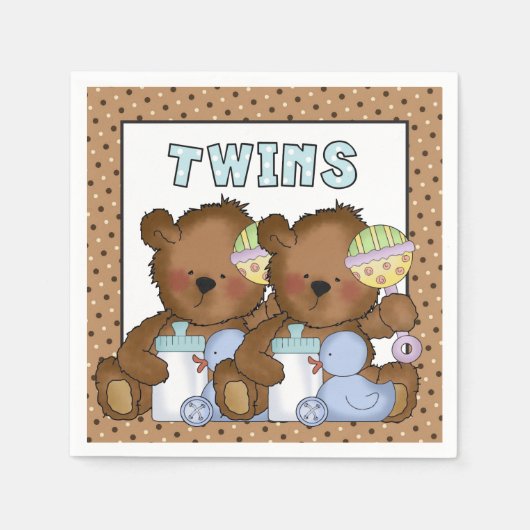 双子の赤ちゃんシャワー男の子が紙のナプキンを負担 スタンダードカクテルナプキン (正面)