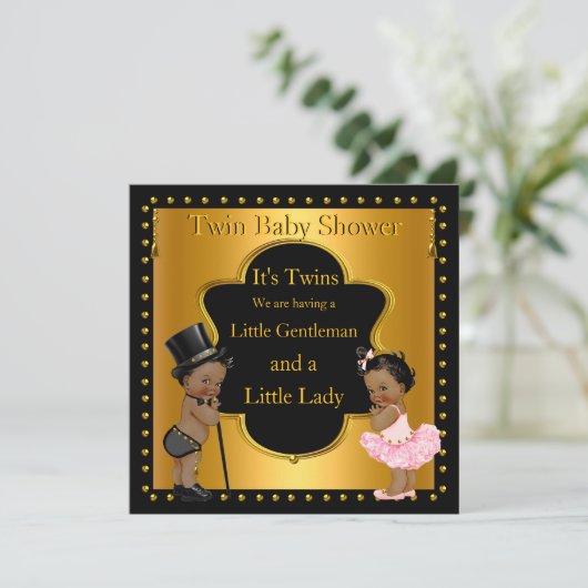 双子の赤ちゃんシャワー男の子と女の子のエスニック 招待状 (スタンド正面)