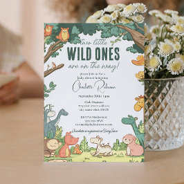 双子の赤ちゃんシャワー私のかわいい森林動物 招待状