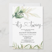 双子の赤ちゃんシャワー緑とシンプル金ゴールドエレガント 招待状 (正面)