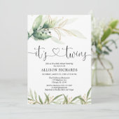 双子の赤ちゃんシャワー緑とシンプル金ゴールドエレガント 招待状 (スタンド正面)